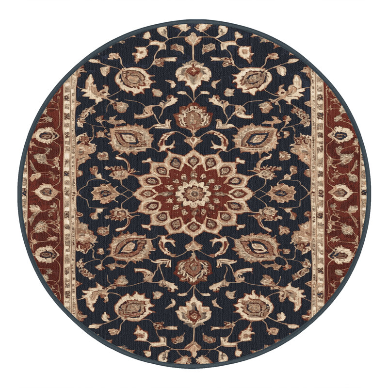Machine Washable Persian Brown Area Rug, Round 4'