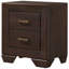Table de chevet en cuivre foncé 2, idéale pour les meubles de chambre à coucher, les tiroirs doubles et la structure rectangulaire au fini brun foncé, attrait naturel
