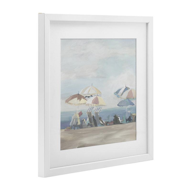 Parasol de plage estompé, reproduction encadrée sous verre, design par Liz Jardine, H 16 po x l 16 po, Cadre blanc côtier