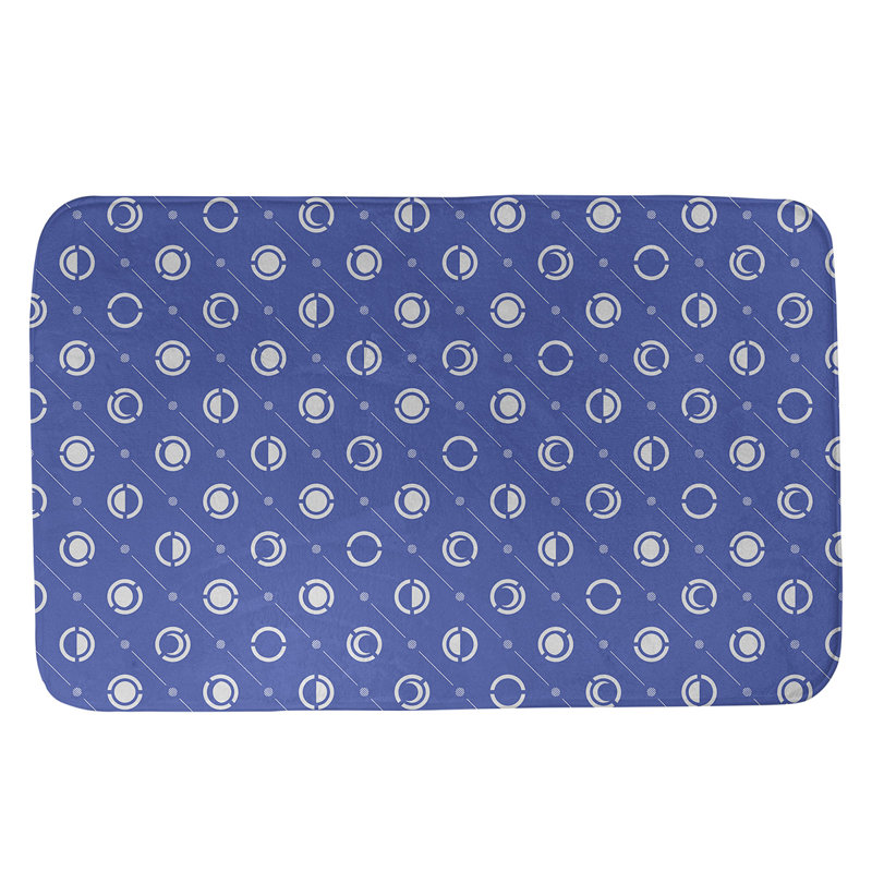 Tapis de bain géométrique antidérapant en microfibre Moon phases, l 17 po x L 24 po, Bleu/blanc