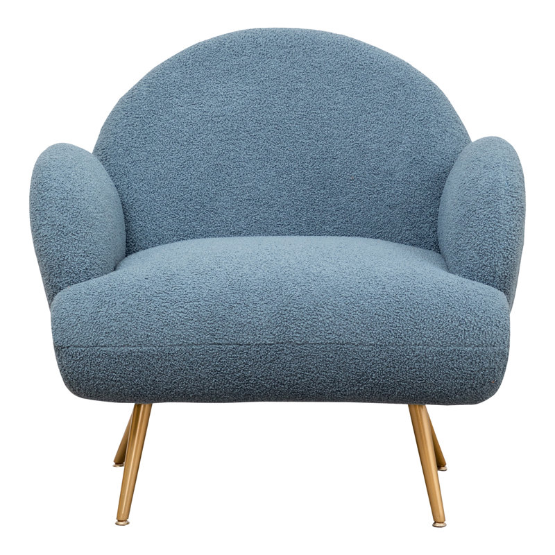 Modern  Accent Chair, Plush Sherpa Teddy Fabric Upholstered Armchair with Metal Legs, Mid-Century Inspired Living Room & Bedroom Chair, Comfortable Reading Chair for Home, Office or Lounge (Single Chair)