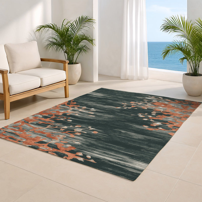 Tapis intérieur et extérieur gris Watercolor, Rectangle 9 pi x 12 pi