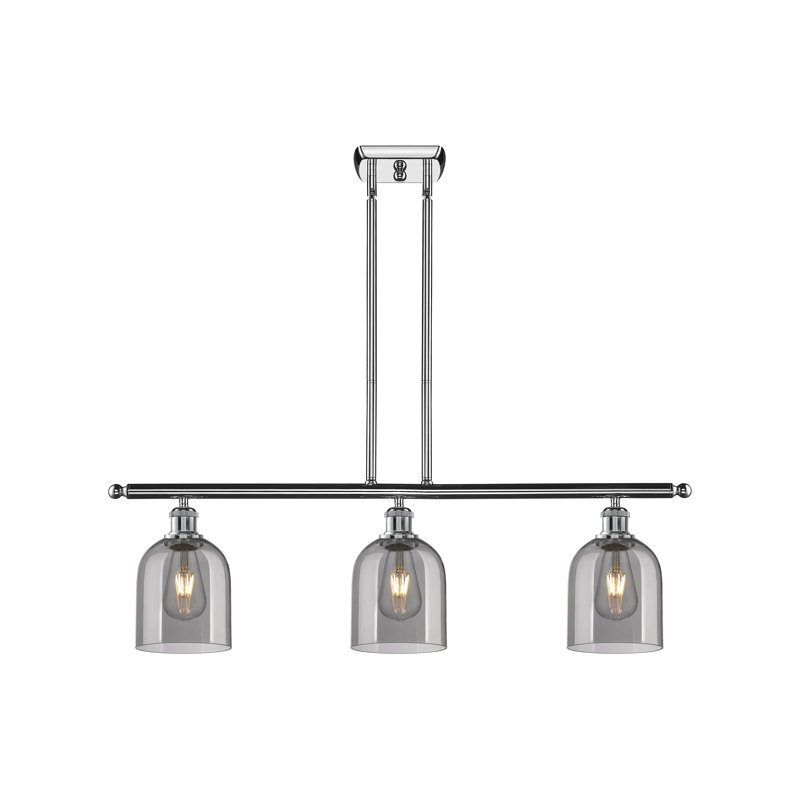 Luminaire suspendu pour îlot de cuisine 3 lumières Odaniel, Chrome poli, Gris fumée clair