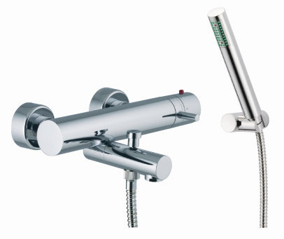 Garniture de bec de baignoire murale à poignée simple avec inverseur et douchette Spillo, Chrome