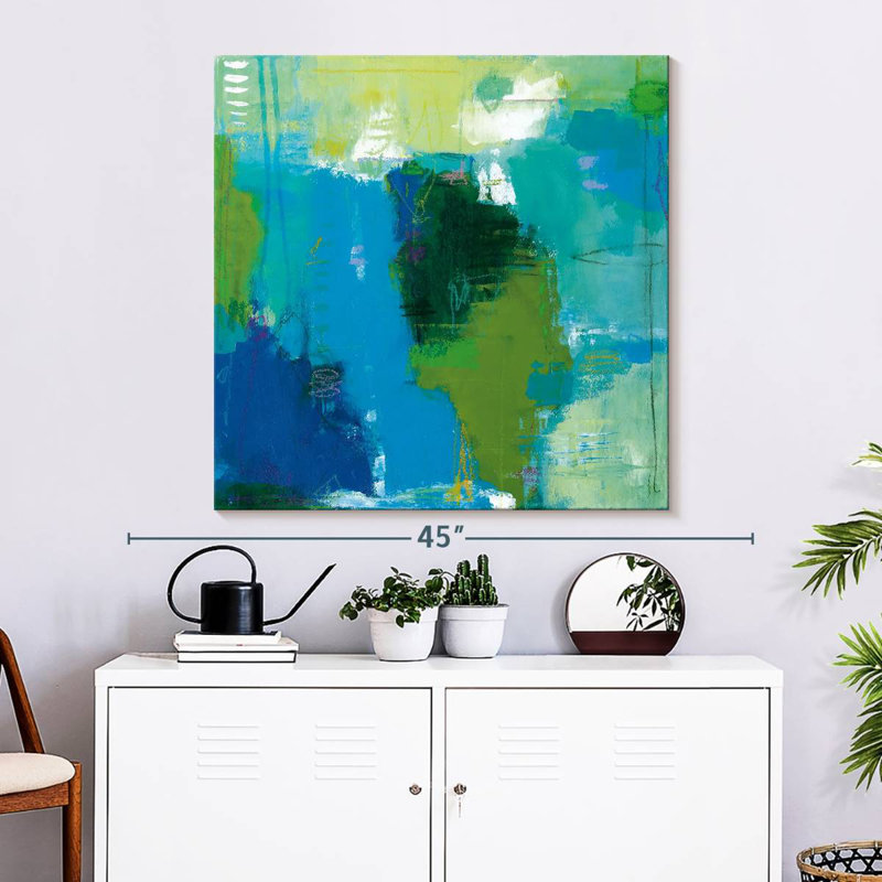 Bird In Greens And Blue, 33" H x 33" W
