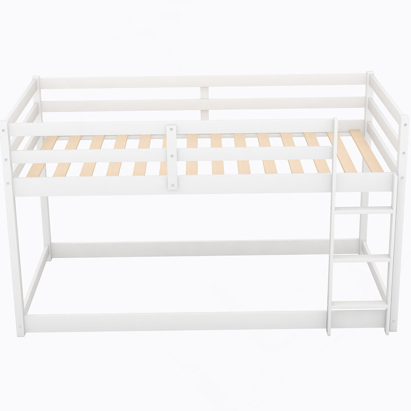 Floor Bunk Bed With Ladder, White