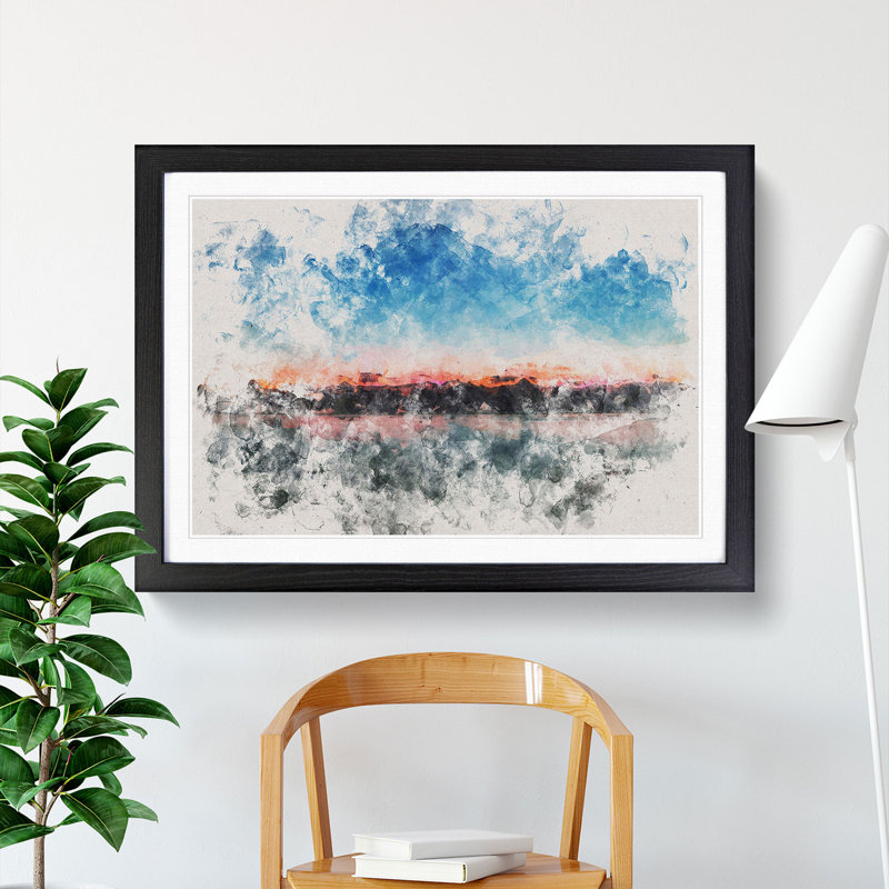 Fuchsia Sky Above the Mountains - Framed Print, 45cm H x 63cm W x 2cm D, Black Framed