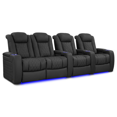 123" Wide Genuine Leather Home Theater Seating with Cup Holder