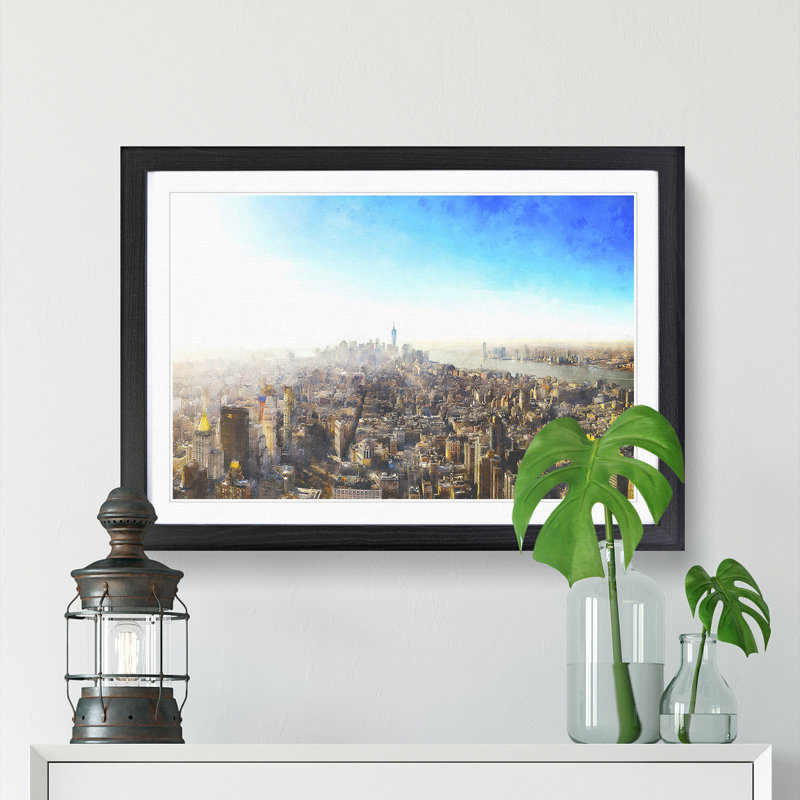 Manhattan New York - Picture Frame Graphic Art Print, 24cm H x 33cm W x 2cm D, Black Framed