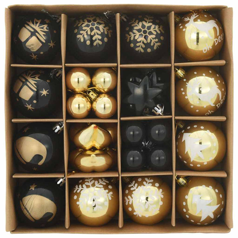 vidaXL Christmas Bauble Plastic, Black/Gold