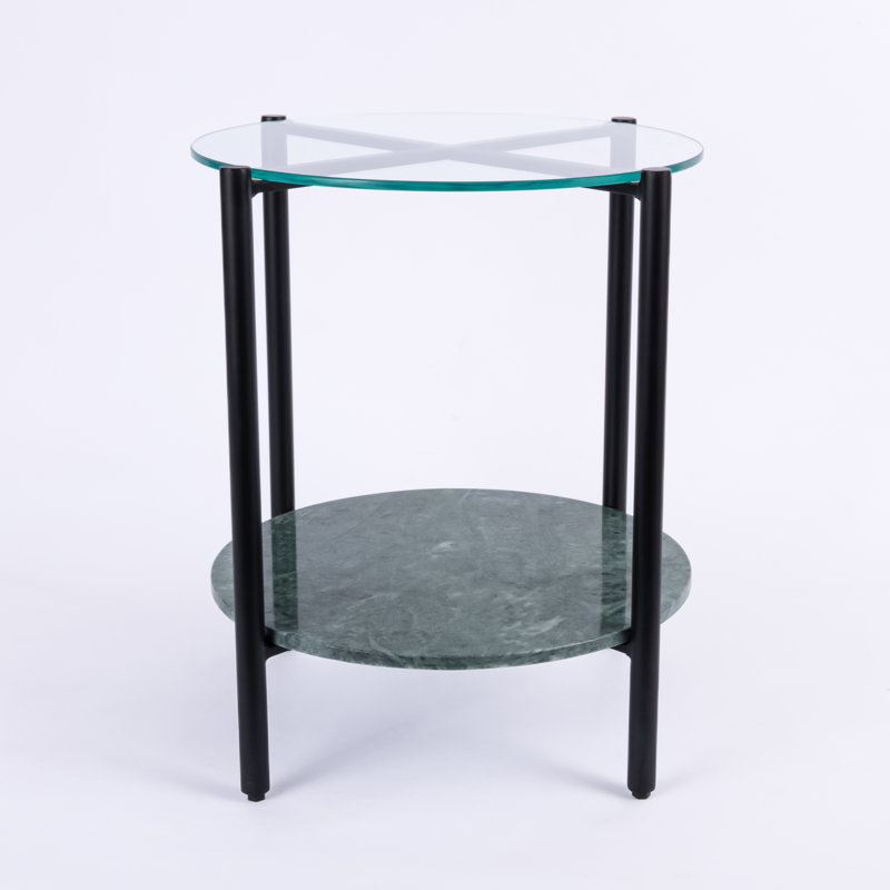 Ansted Marble/Glass Top End Table with Storage, Black, Green