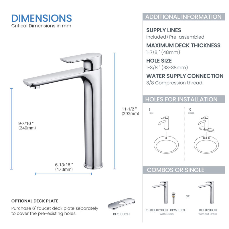 Tender Single-handle Bathroom Faucet with Drain Assembly, Chrome