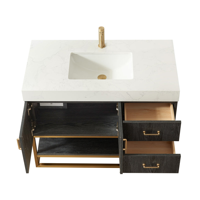 Ensemble de meuble-lavabo simple l 42 po Alistair, Doré, Chêne naturel