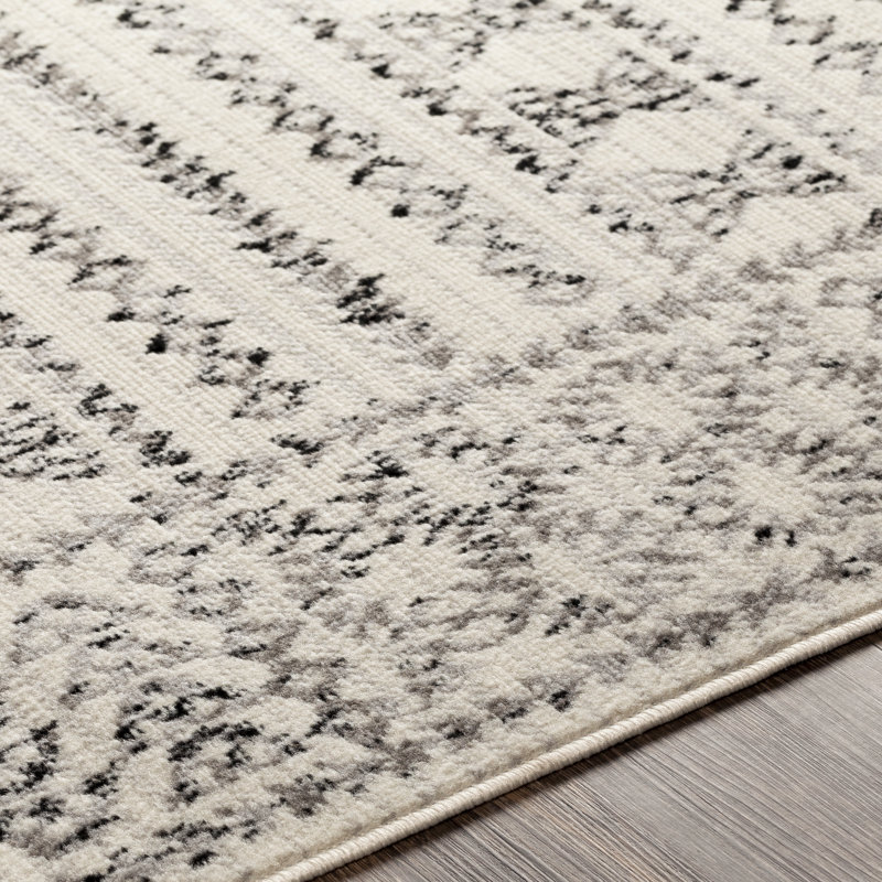 Alza Southwestern Gray/Black/Ivory Area Rug, Rectangle 6'7" x 9'