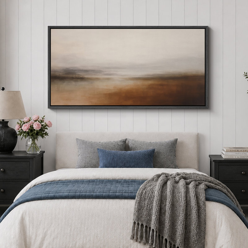 Large Framed Canvas Print Wall Art - Abstract Landscape Print for Modern Home Decor, Black, 30" H x 60" W