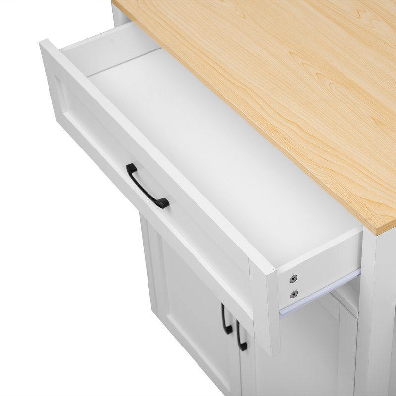 Kitchen Island With Extendable Dining Table For 4-6 Person,Two-Tone Kitchen Table With Double-Sized Storage, Power Outlet, With Storage 2 Drawers 2 Side Open Shelves