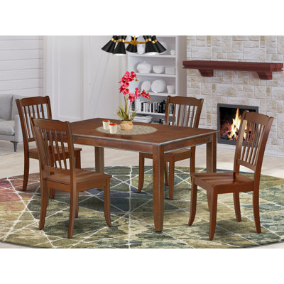 Ensemble repas 5 pièces pour 4 personnes comprenant une table de salle à manger rectangulaire et 4 chaises de cuisine, acajou