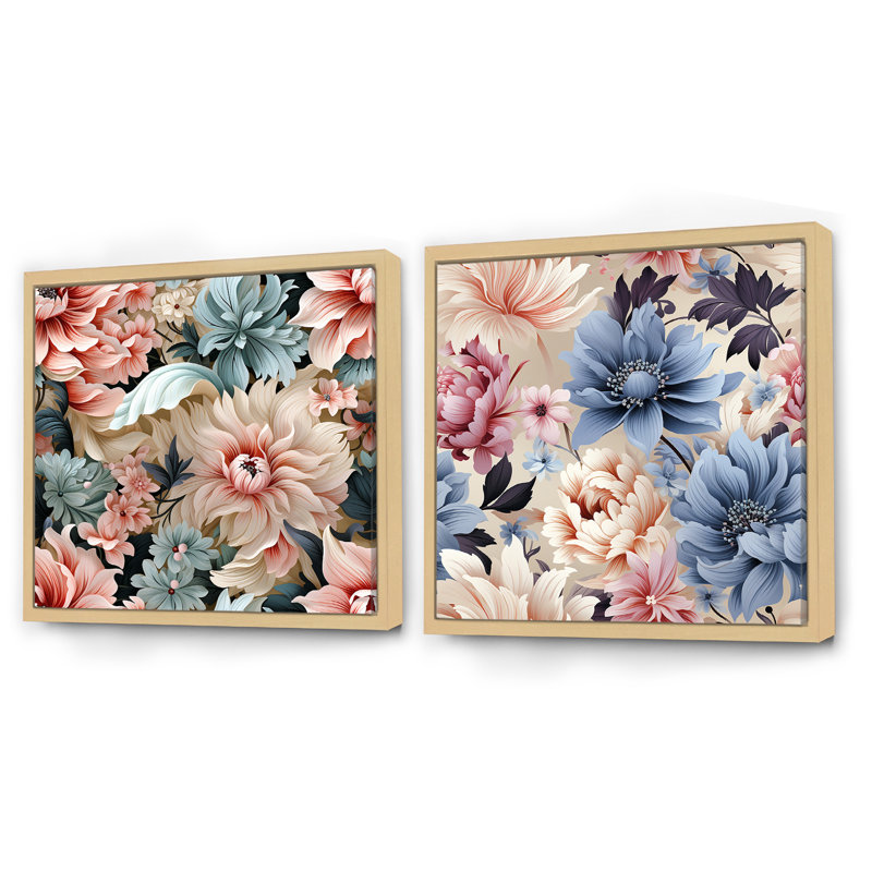 Loukas - Ensemble de 2 collages carrés botaniques abstraits, H 16 po x l 33 po, Cadre flottant brun