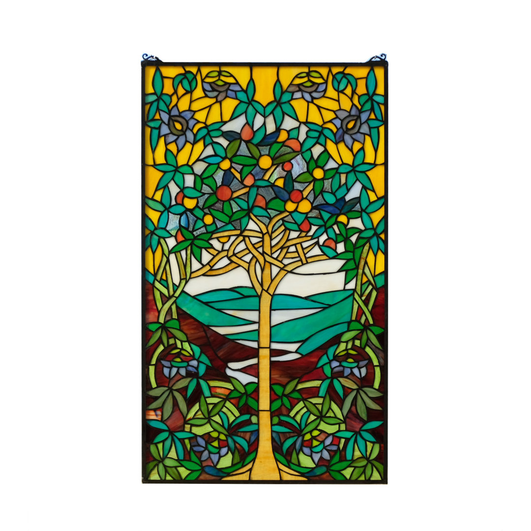 19.75" X 33.75" Large Handcrafted Stained Glass Window Panel Tree of Life Astoria Grand