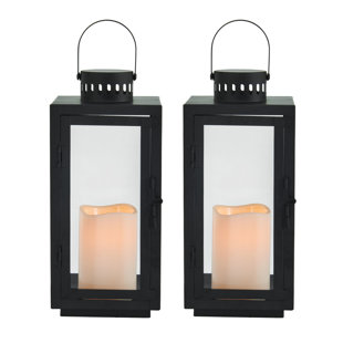 Lanterne moderne Elements avec bougie pilier à DEL, fête de mariage, 12 pouces, noir (Ensemble de 2)