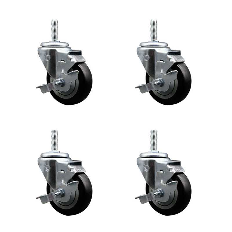 Ensemble de roulettes à tige filetée de 3,5 po avec roues pivotantes de 3,5 po et frein