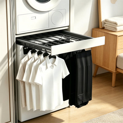 Séchoir à vêtements dissimulé rétractable avec mécanisme à pousser - porte-garde-manger escamotable sur la laveuse, glissière de rangement pour balcon