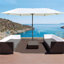 Parasol de patio rectangulaire en acier pour l'extérieur double face avec base, protection solaire et manivelle pour terrasse de piscine-1221081300