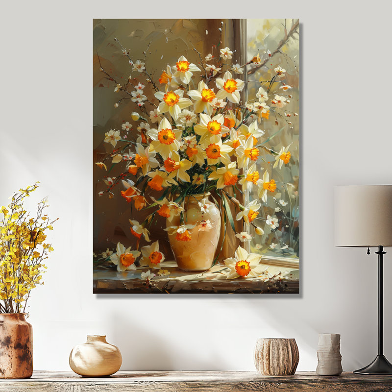 Jaune et blanc, charme féminin, jonquilles - décoration murale jonquilles, White Picture Framed, H 12 po x l 20 po