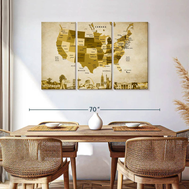 Carte des États-Unis en bronze Aliaz, H 36 po x l 57 po