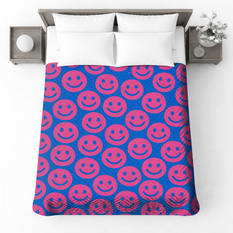 Smiley Faces Quilted Thin Bedspread, Twin
