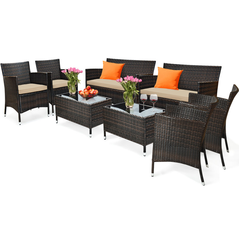 Satrogan 8 Piece Rattan Seating Group with Cushions, Beige