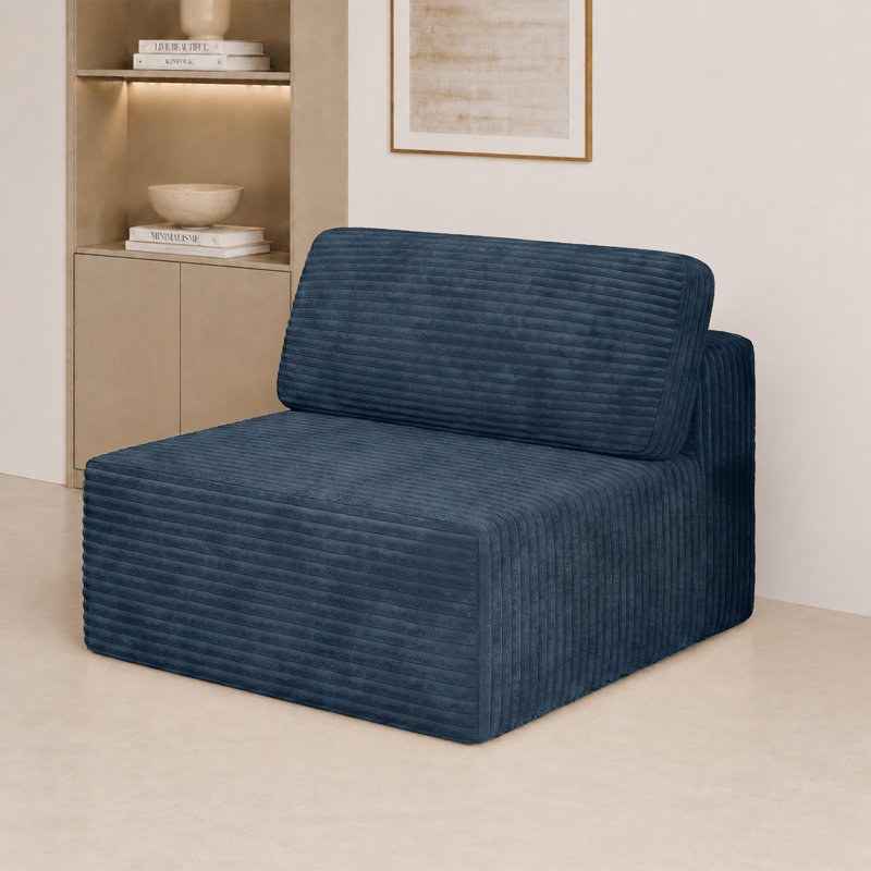 1 Seater Corduroy Sectional, Blue