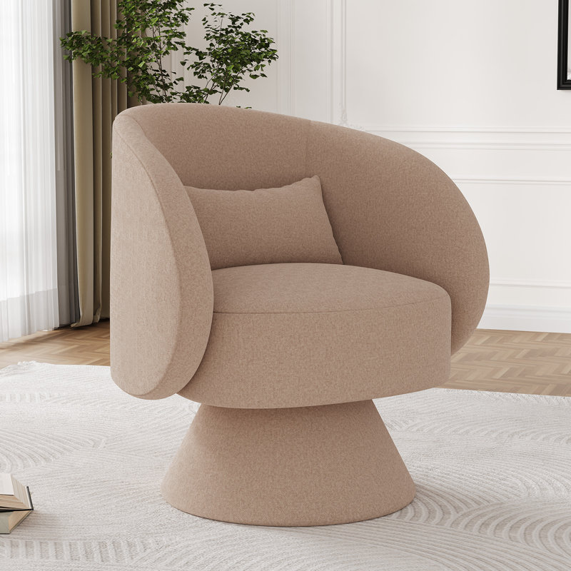 Modern Upholstered Swivel Barrel Chair, Light Brown Chenille