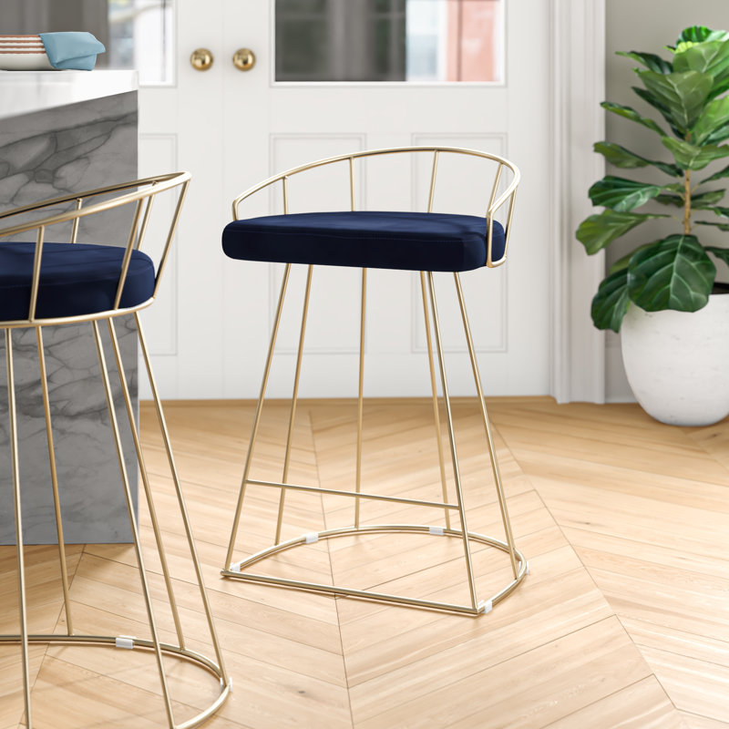 Tabouret de comptoir de 25,75 po Sienna, Velours bleu