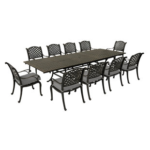 11-Piece Cushioned Aluminum Rectangle Extension Dining Set