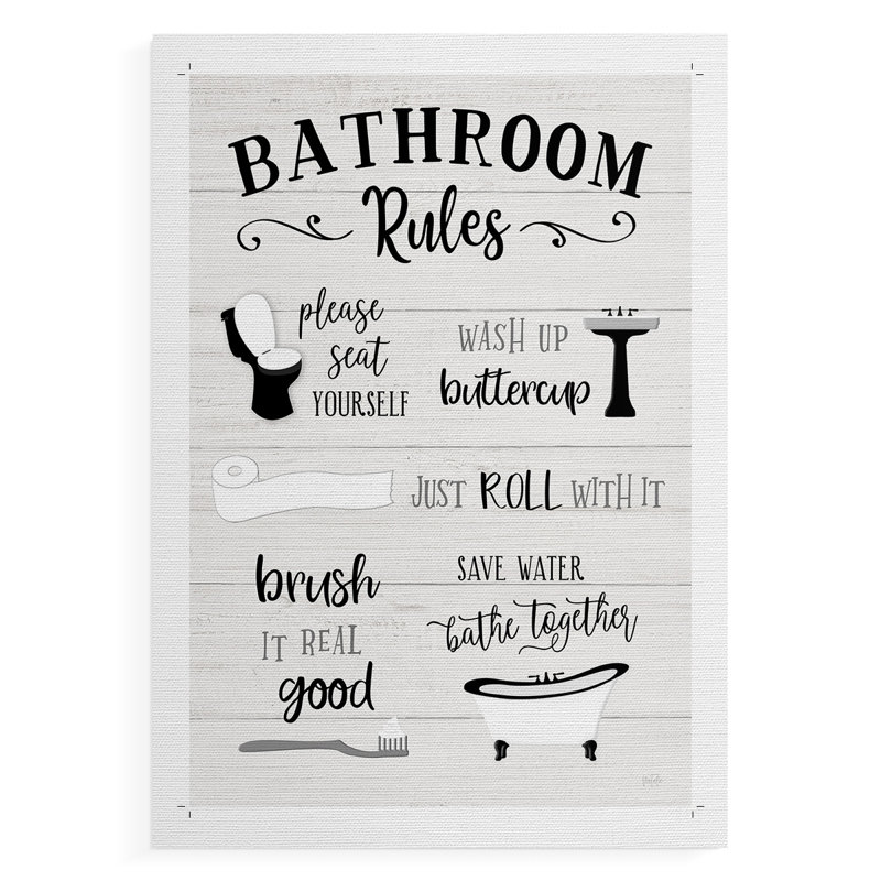 Rules of the Bathroom - Impression sur toile seulement - NON-CADRE, H 48 po x l 32 po