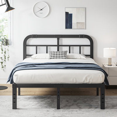 18'' Extra High Heavy-duty Metal Platform Bed Frame With Industrial Headboard And Underbed Storage