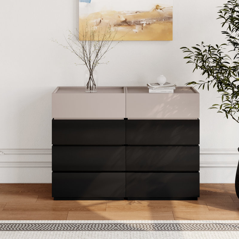 Heckman Modern Modular Accent Cabinet With 8 Storage Chest, Modular Assembly, Black/Beige