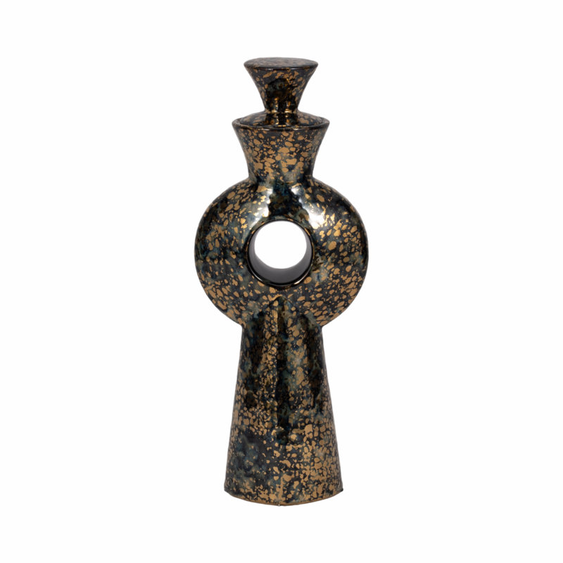 Vase Stoneware Circular Cut-Out Design Modern Transitional Decorative Accent Statement Piece Versatile Sculptural Form Contemporary Home Decor Geometric Focal Point Art-Inspired Styling