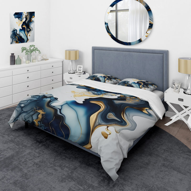 Abstract Geode Marble Blue I - Ensemble de housse de couette moderne - Microfibre de polyester