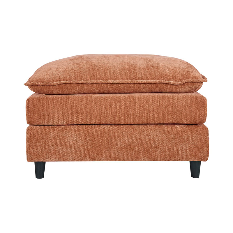 Pouf Ottoman, Chenille Ottoman Foot Rest with Dual‑Layer Support, Floor Foot Stool for Living Room, Orange
