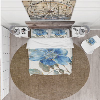 Indigold Watercolor Flower I - Ensemble de housse de couette Farmhouse - Microfibre de polyester