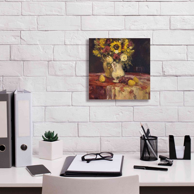 «Sunflowers And Wine» par Allayn Stevens, art mural sur toile, H 12 po x l 12 po x P 0,75 po