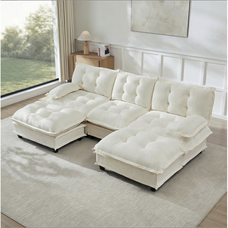 Canapé modulaire en forme de U 107 po avec 2 repose-pieds, canapé-lit modulaire en chenille de 107 po avec coussin en treillis confortable, chambre et appartement