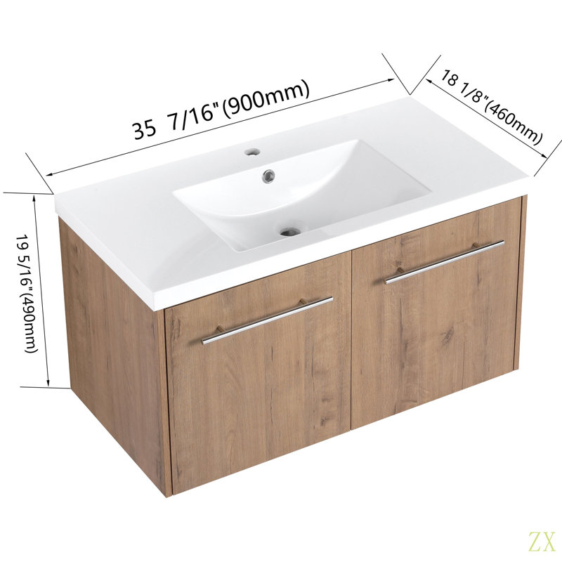 Armoire de salle de bain 36 po avec lavabo, portes à fermeture douce, conception à fixation flottante (emballage KD), 35"