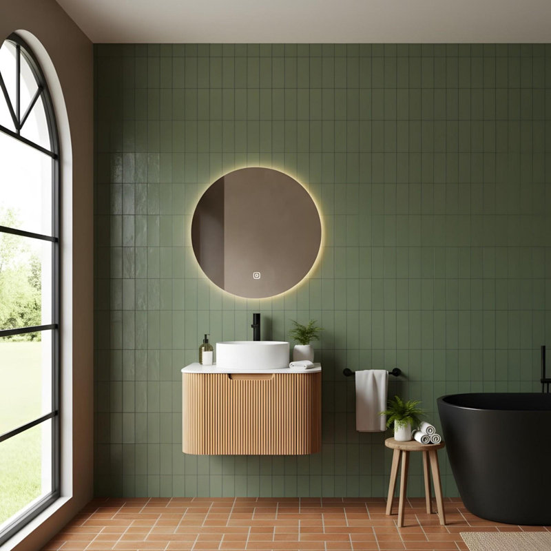Armoire de salle de bain 24 po avec lavabo et lavabo rond en céramique blanche, Blanc, 24"