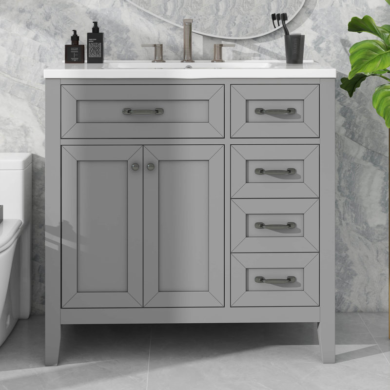 Meuble-lavabo simple 36 po avec tiroirs pratiques, Gris