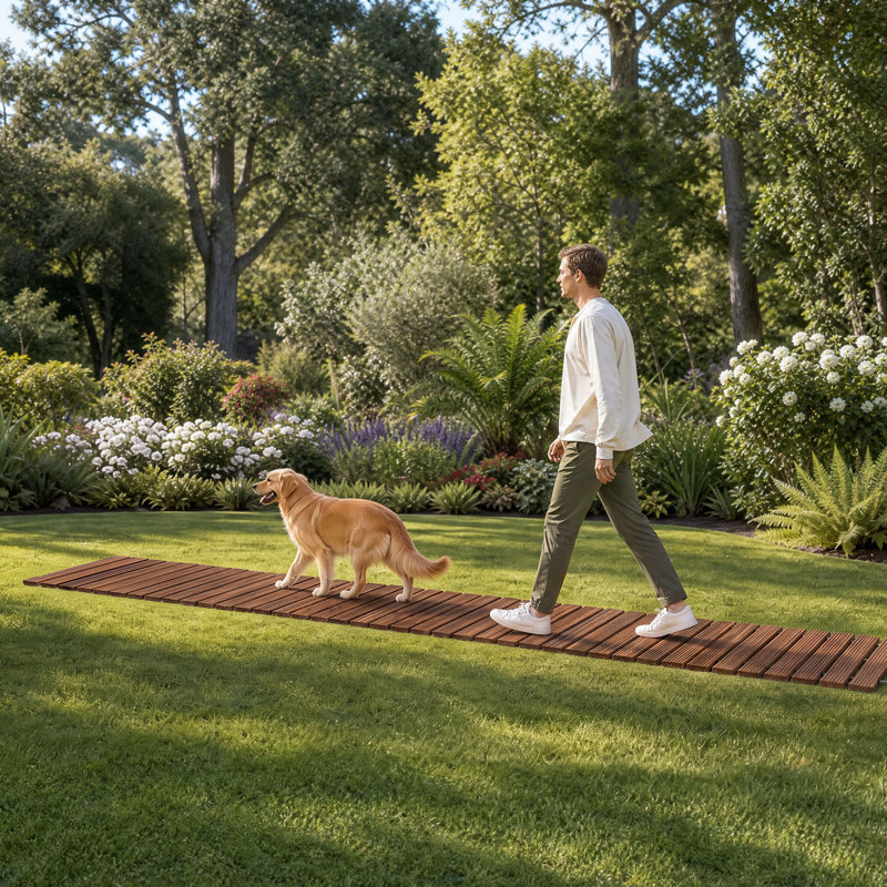 Allée de jardin en bois pour l'extérieur, H 0,60 po x l 144 po x P 17 po, Brun
