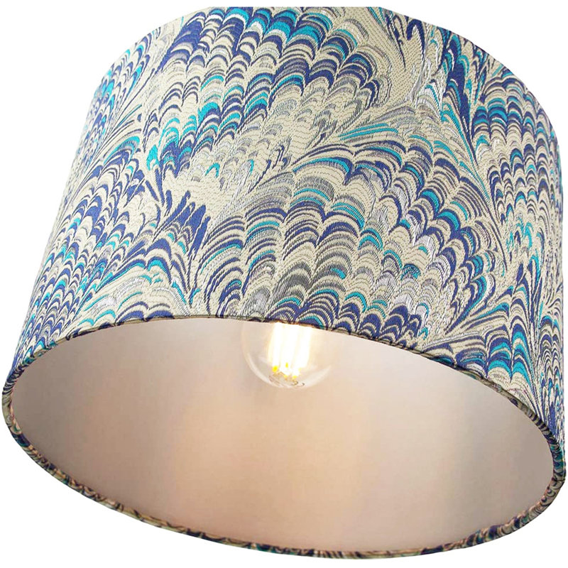 Contemporary and Vivid Peacock Print Table/Pendant Lamp Shade in Soft Cotton, 18cm H x 25cm W x 25cm D, Grey/Blue