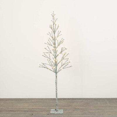 5'1" Christmas Lighted Silver Iced Tree, Silver